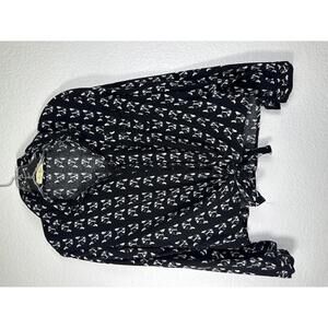 Boston Terrier Women’s XL Dog Lover Blouse Long Sleeve Button Up Tie Front Rayon